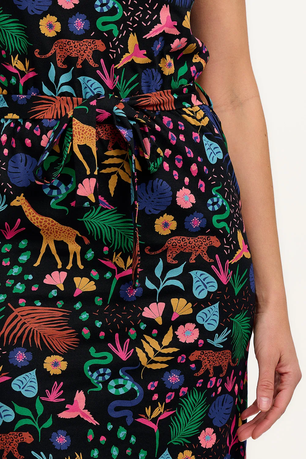 Terri Jersey Mini Dress - Black/Multi. Jungle Spirit