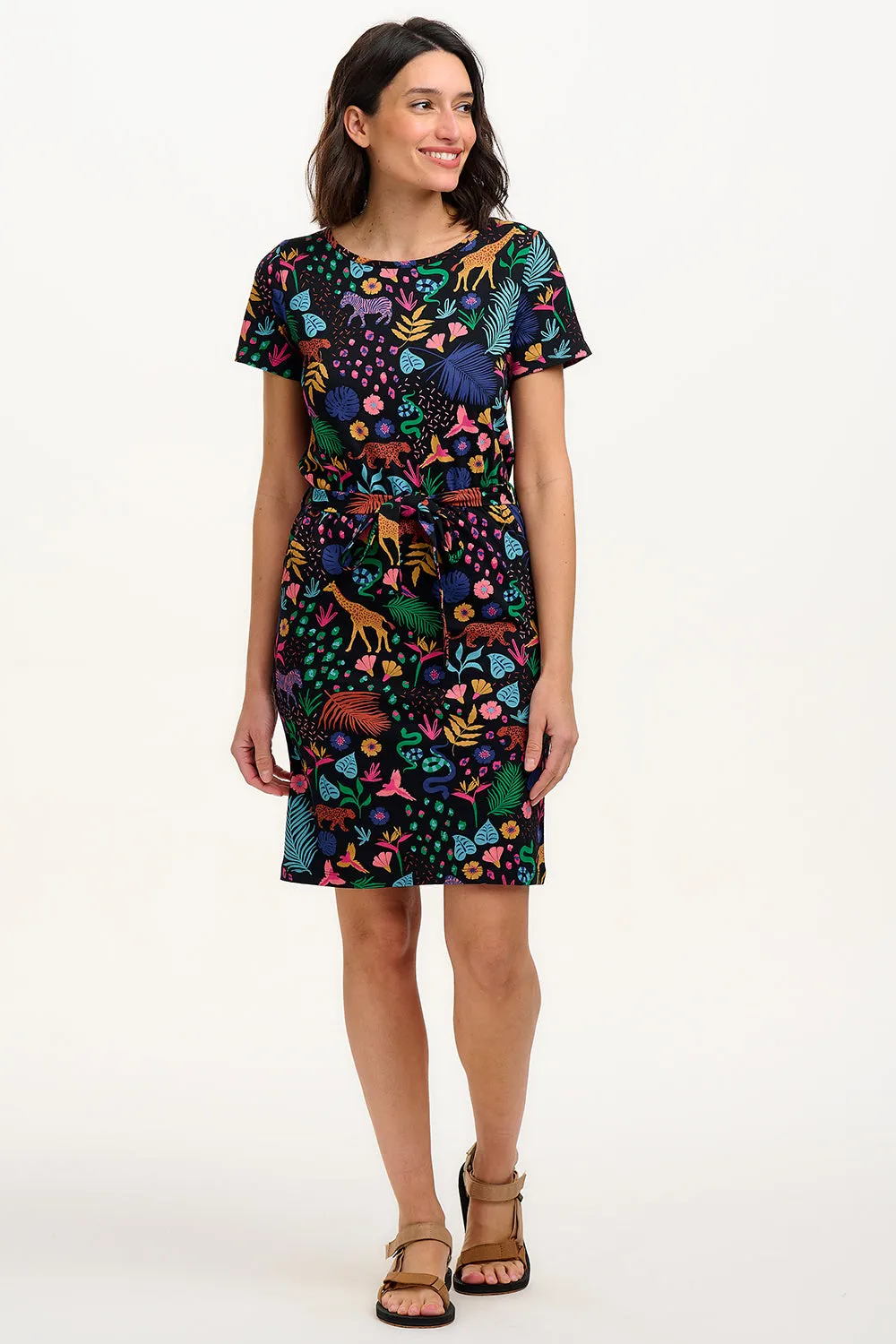 Terri Jersey Mini Dress - Black/Multi. Jungle Spirit