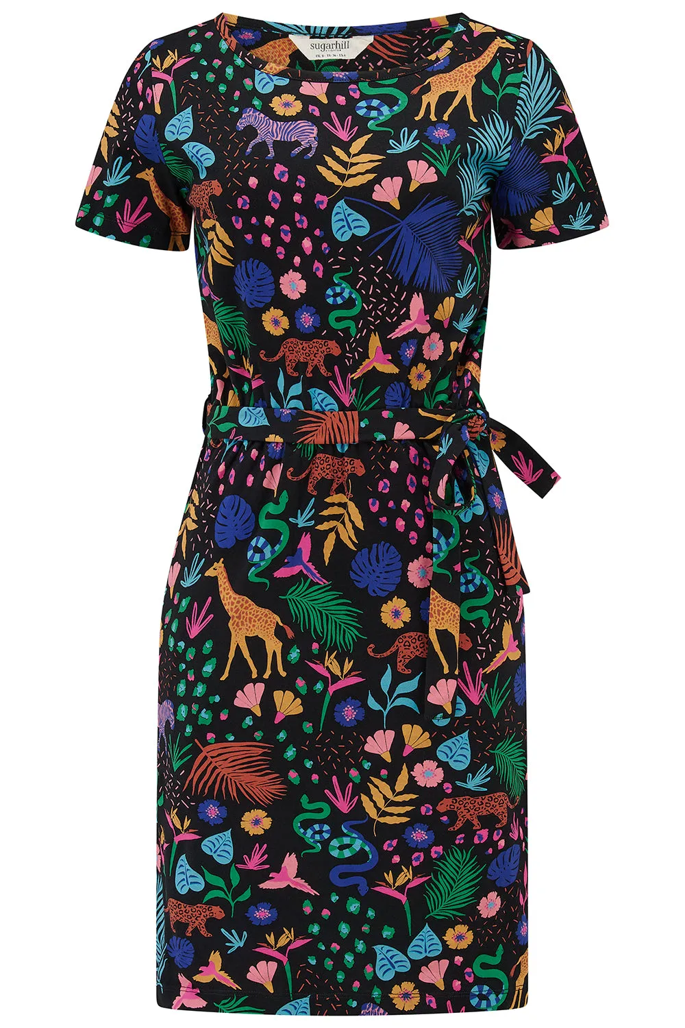 Terri Jersey Mini Dress - Black/Multi. Jungle Spirit