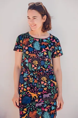 Terri Jersey Mini Dress - Black/Multi. Jungle Spirit
