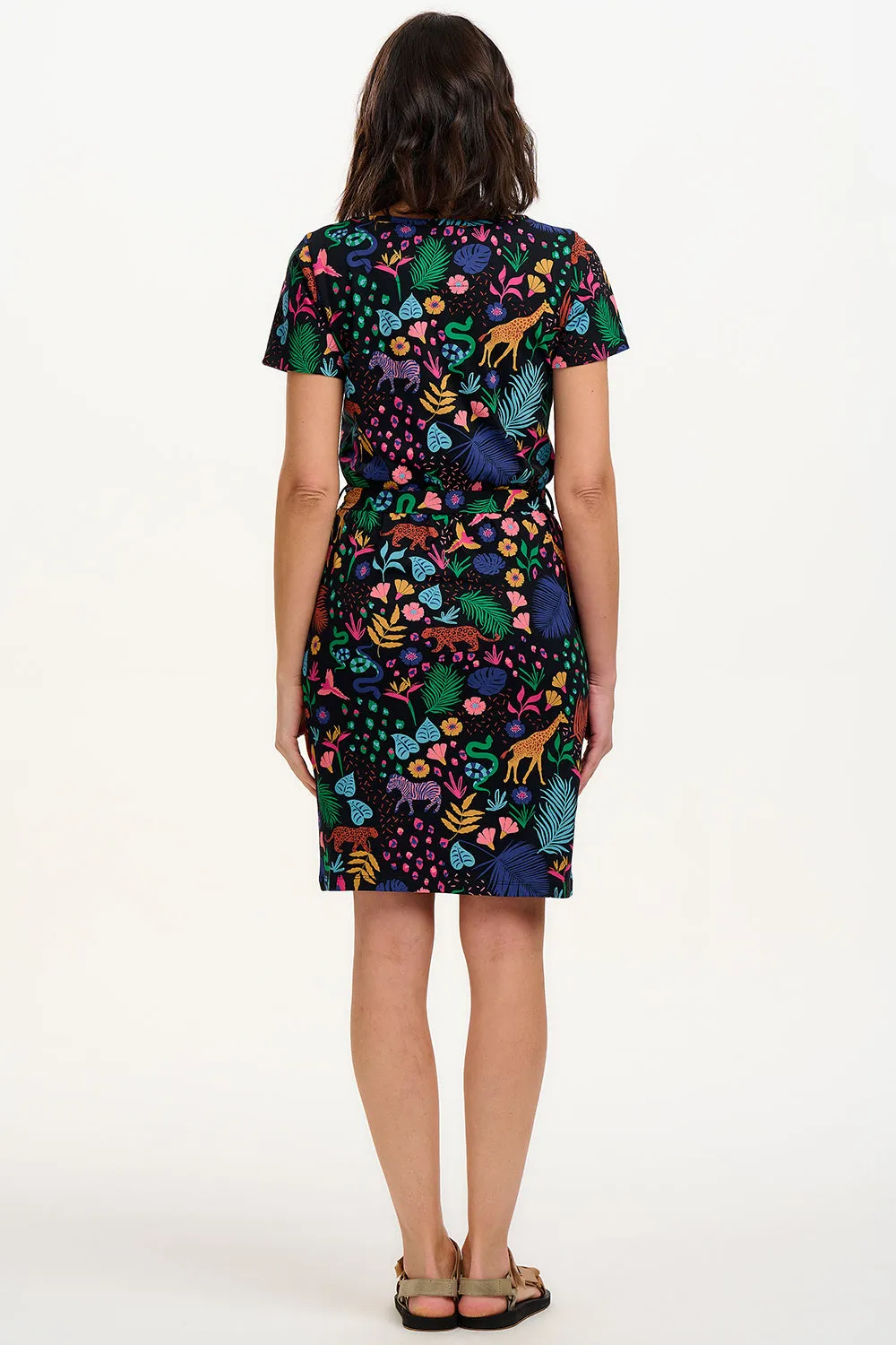 Terri Jersey Mini Dress - Black/Multi. Jungle Spirit