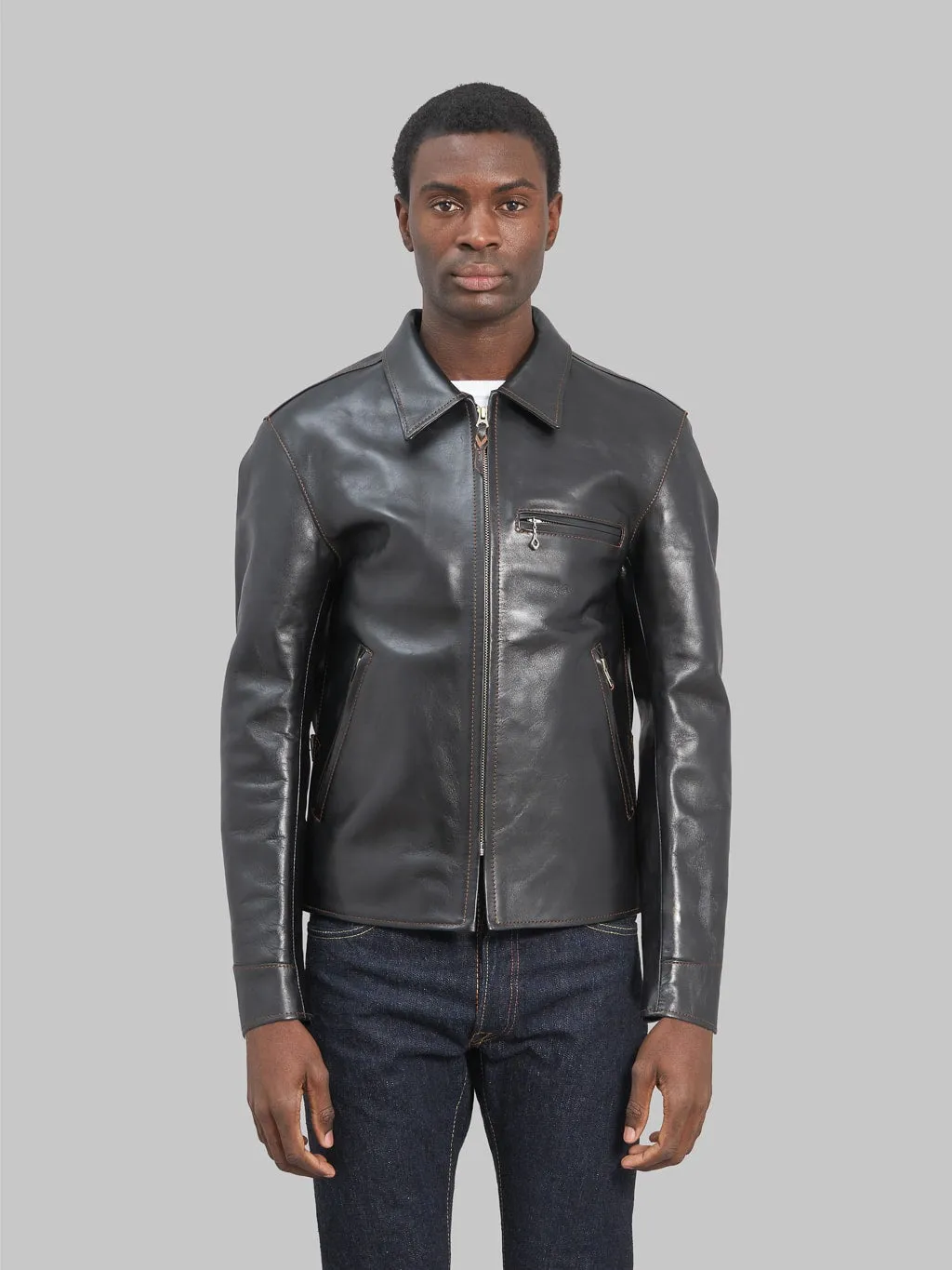 The Flat Head FN-LJ-HS005 Horsehide Single Rider's Jacket Black Semi-Aniline