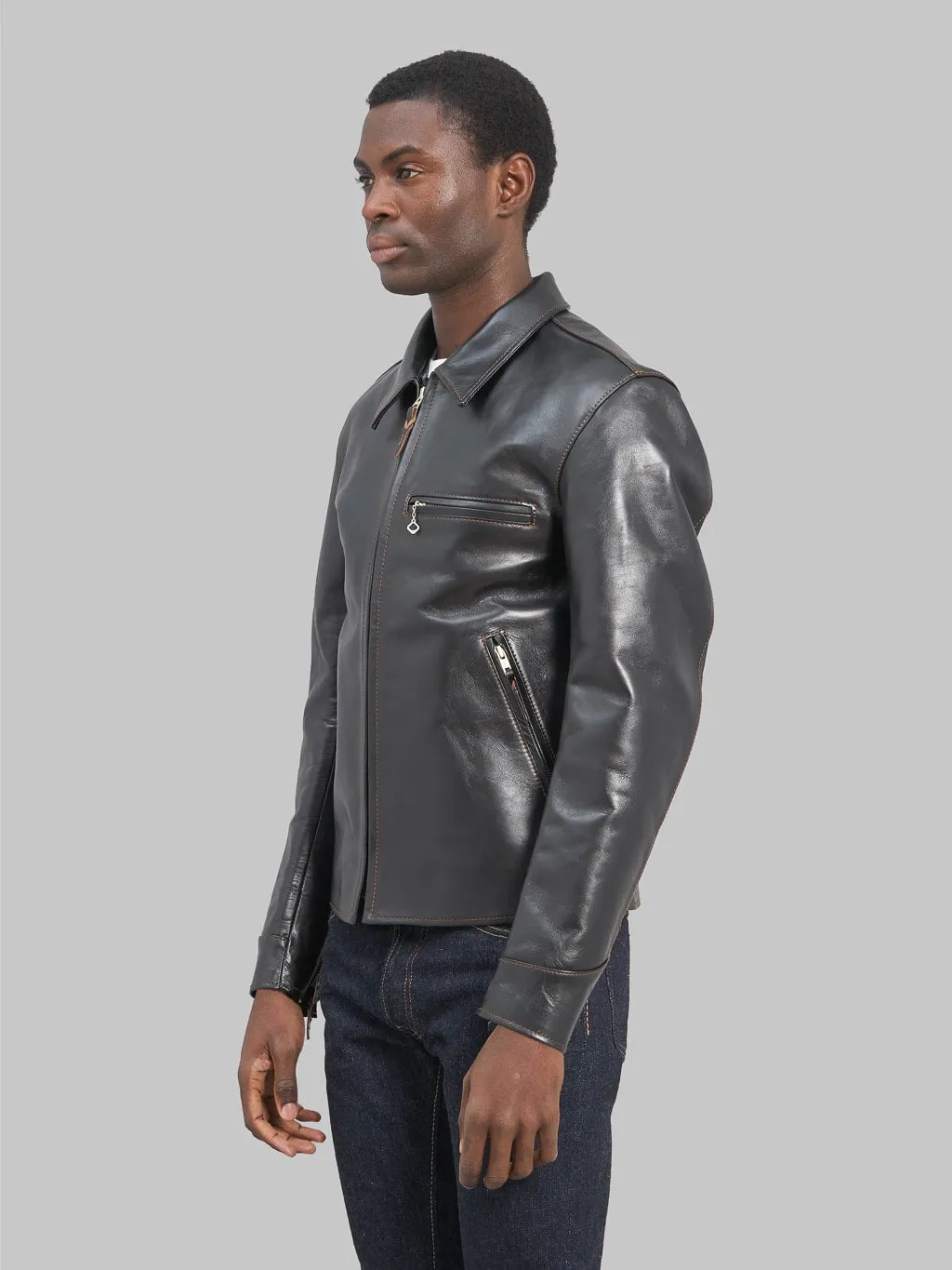 The Flat Head FN-LJ-HS005 Horsehide Single Rider's Jacket Black Semi-Aniline