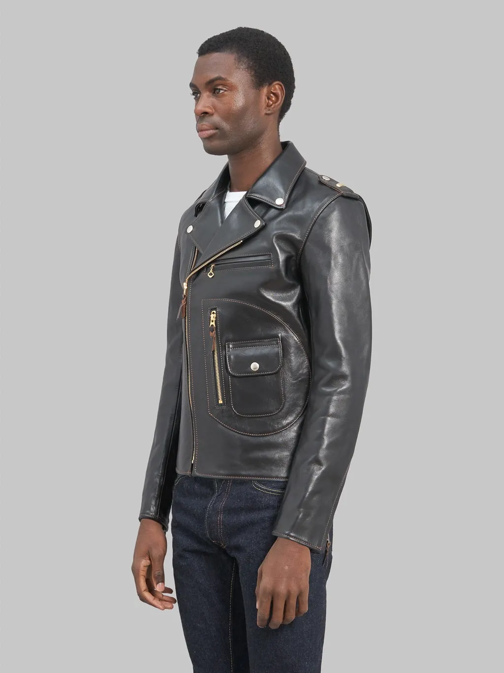 The Flat Head FN-LJ-HW004 Horsehide Double Rider's Jacket Black Semi-Aniline