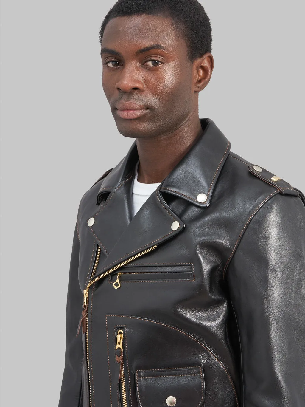 The Flat Head FN-LJ-HW004 Horsehide Double Rider's Jacket Black Semi-Aniline