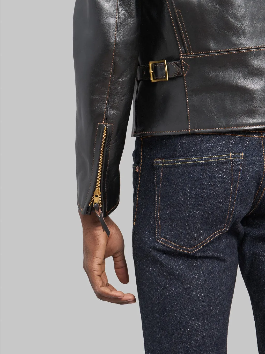 The Flat Head FN-LJ-HW004 Horsehide Double Rider's Jacket Black Semi-Aniline