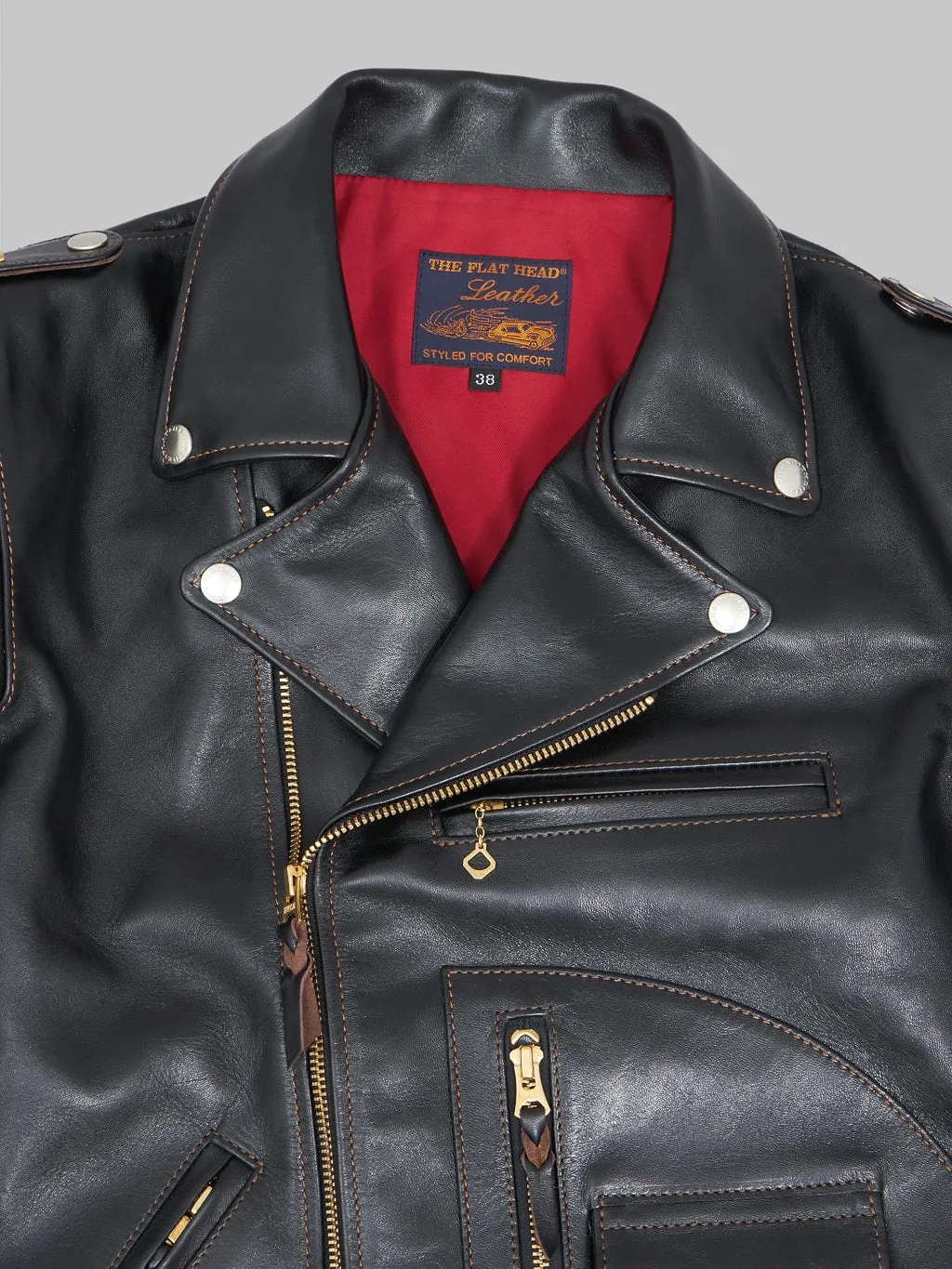 The Flat Head FN-LJ-HW004 Horsehide Double Rider's Jacket Black Semi-Aniline