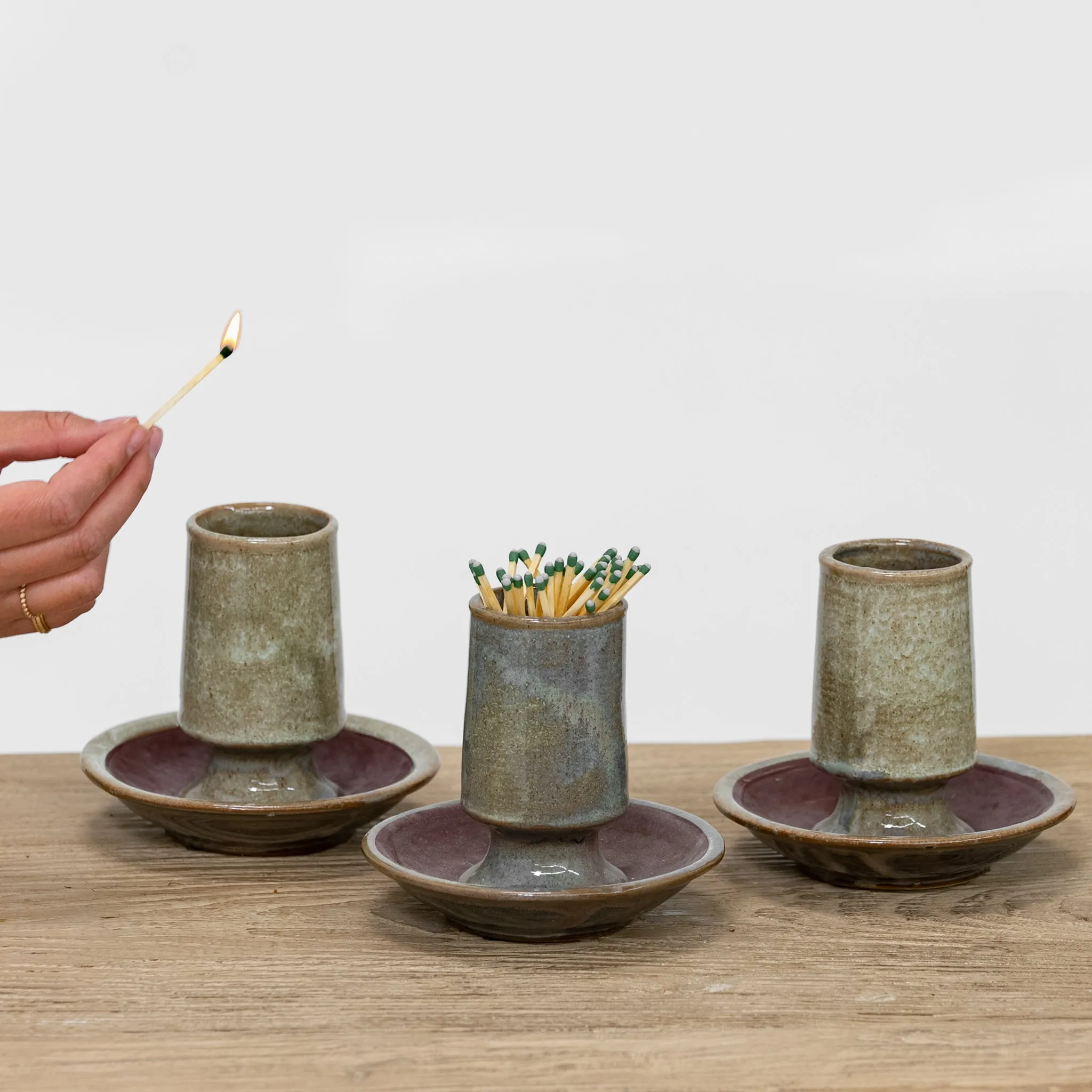 Townes Stoneware Match Holder With Striker Plate