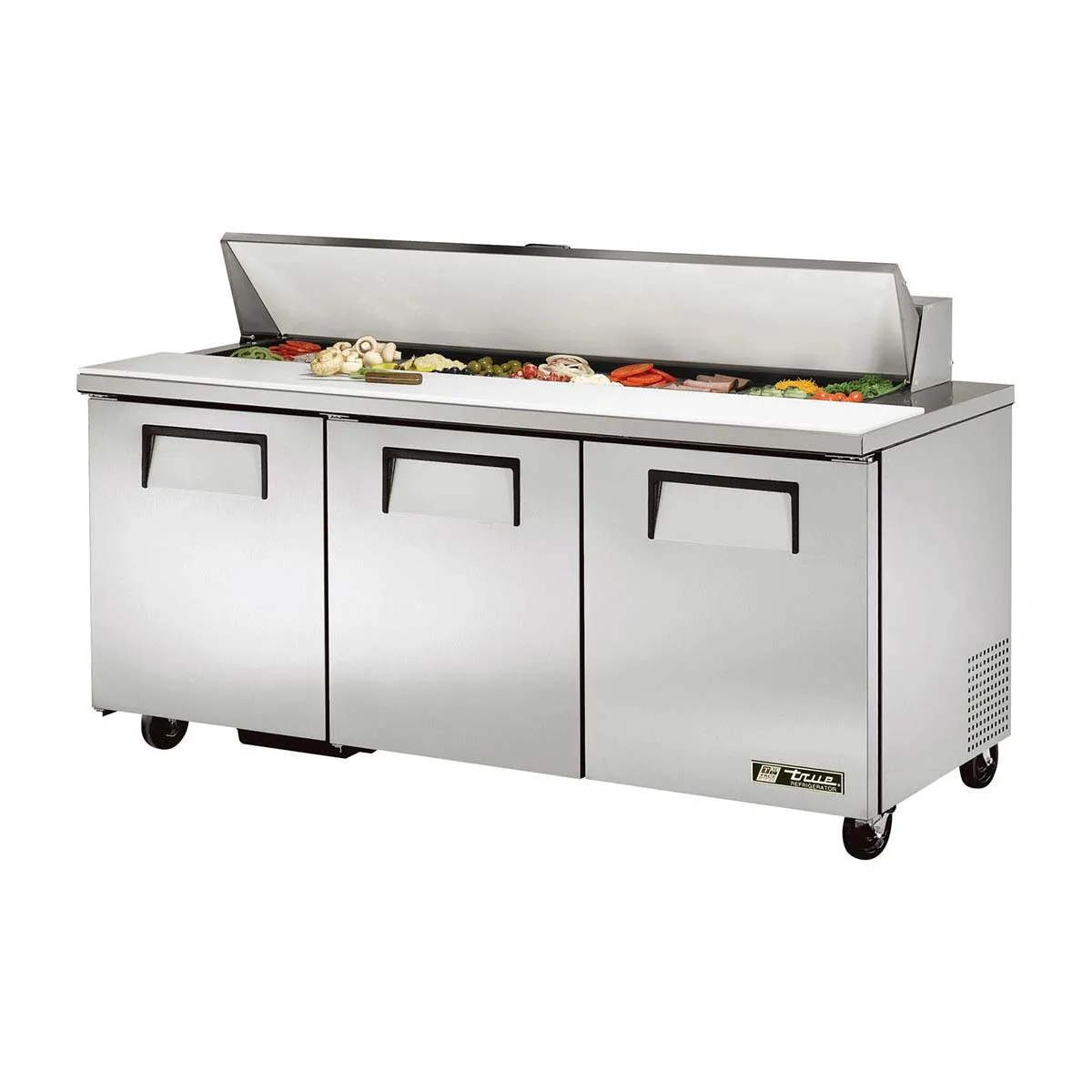True TSSU-72-18-HC Solid 3 Door Sandwich / Salad Refrigerated Prep Table, Stainless Steel 72" Wide