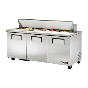 True TSSU-72-18-HC Solid 3 Door Sandwich / Salad Refrigerated Prep Table, Stainless Steel 72" Wide
