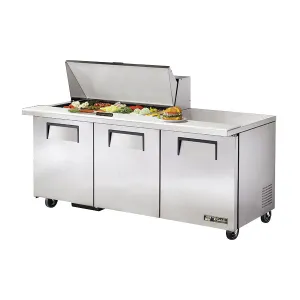 True TSSU-72-18M-B Solid 3 Door Mega-Top Sandwich / Salad Refrigerated Prep Table, 72"