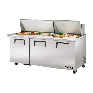 True TSSU-72-30M-B-ST Solid 3 Door Mega-Top Sandwich / Salad Refrigerated Prep Table, Stainless Steel, 72"