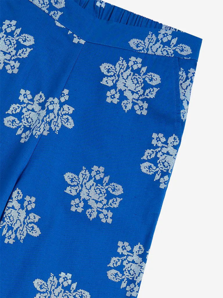 Utsa Kids Blue Floral Cotton-Blend Ethnic Pants 8-14 years