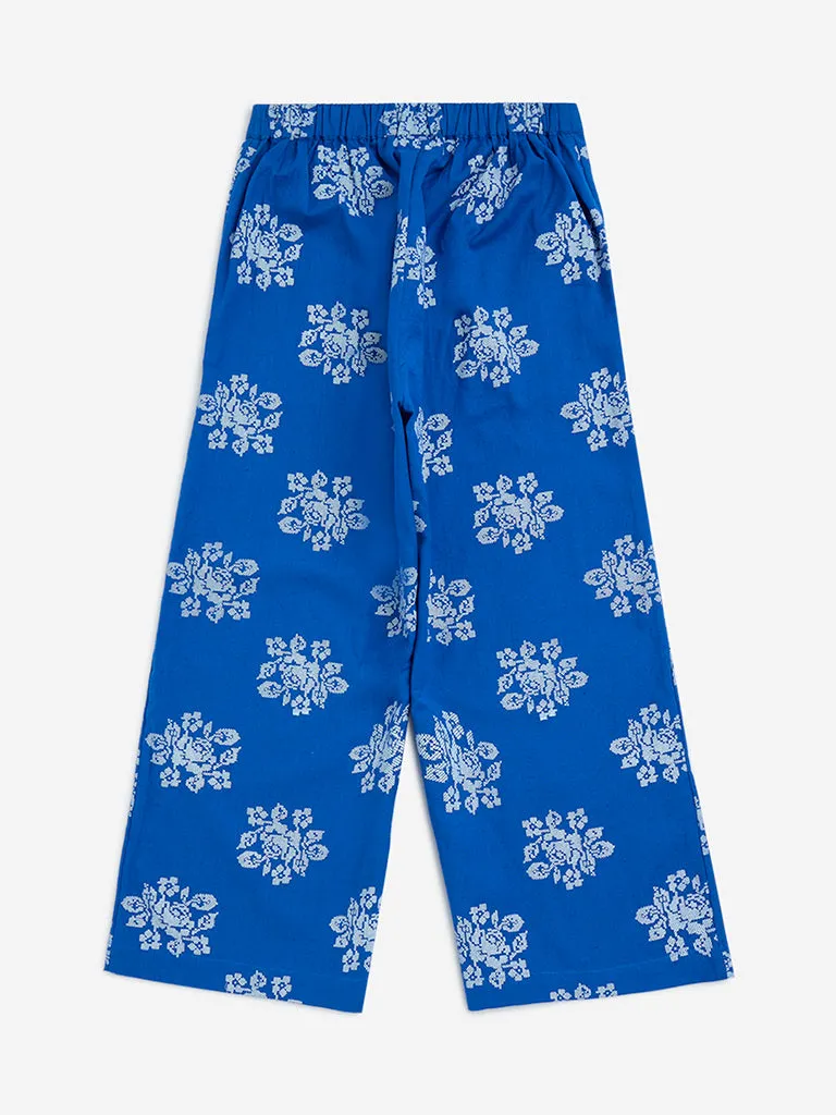Utsa Kids Blue Floral Cotton-Blend Ethnic Pants 8-14 years
