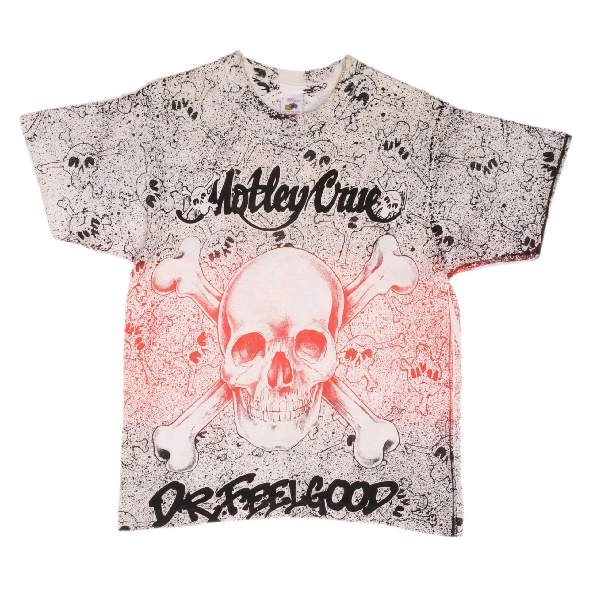 VINTAGE ALL OVER PRINT MOTLEY CRUE DR FEELGOOD TEE SHIRT 1990S SIZE MEDIUM