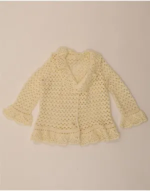VINTAGE Womens Crop 3/4 Sleeve Cardigan Sweater UK 14 Medium Off White