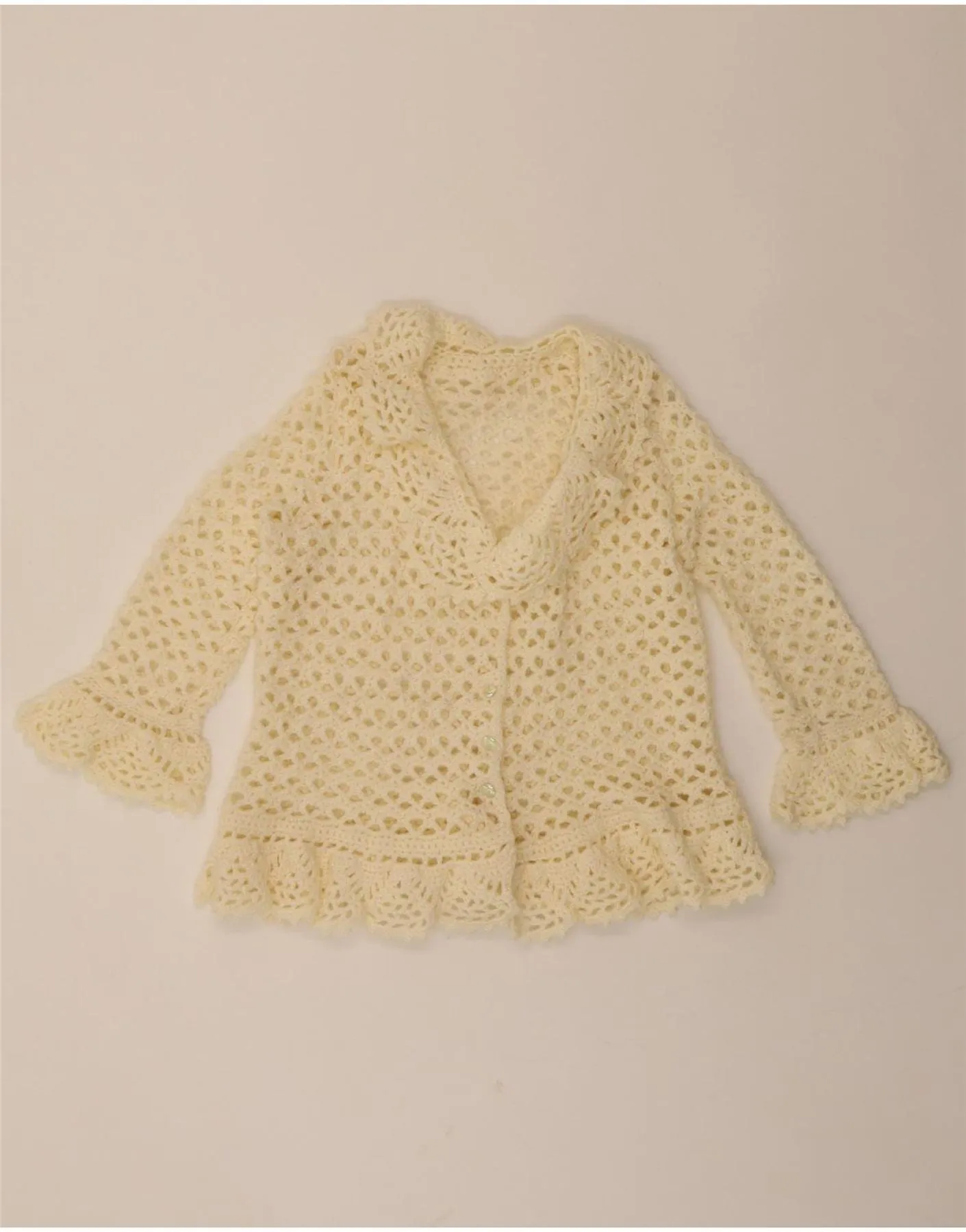 VINTAGE Womens Crop 3/4 Sleeve Cardigan Sweater UK 14 Medium Off White