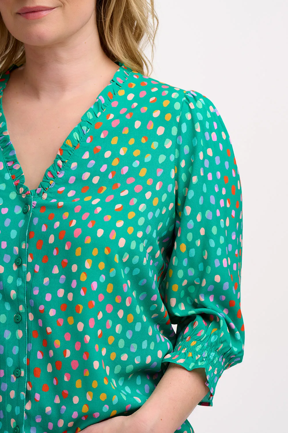 Vivi Frill Blouse - Green. Rainbow Pebbles