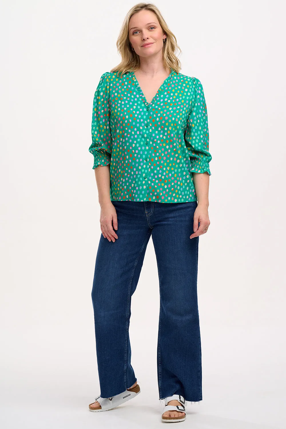 Vivi Frill Blouse - Green. Rainbow Pebbles
