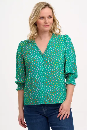 Vivi Frill Blouse - Green. Rainbow Pebbles