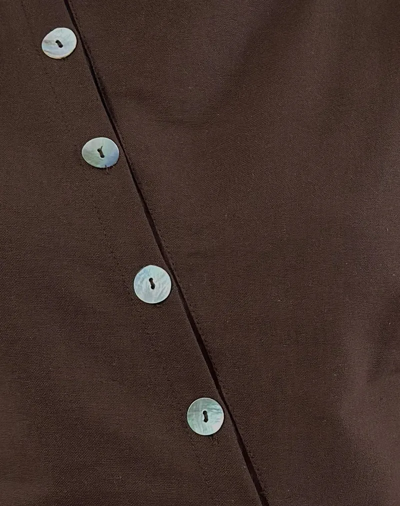 Vonne Asymmetric Button Top in Chocolate Brown