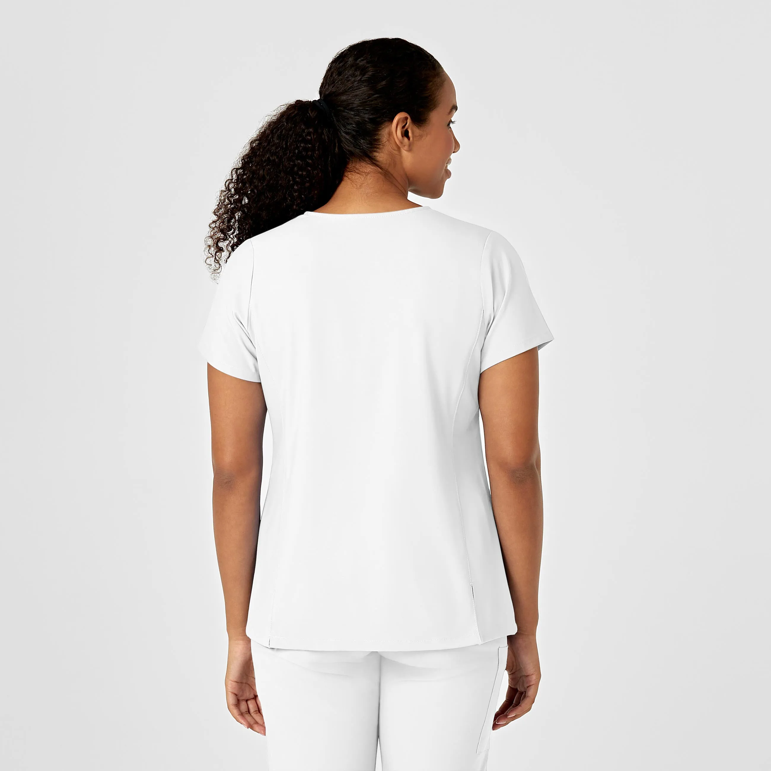 W123 Women's Y-Neck Wrap Scrub Top - White