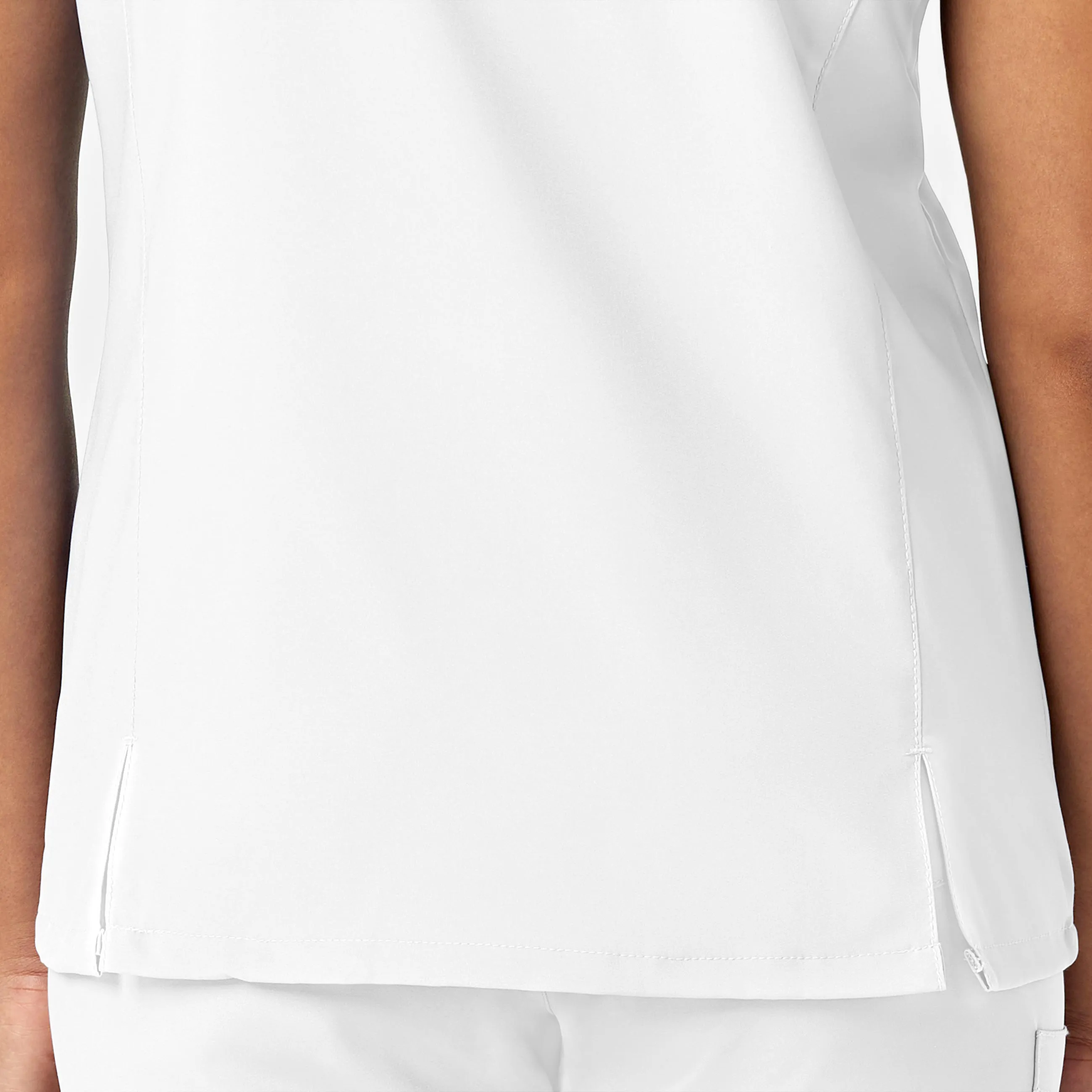 W123 Women's Y-Neck Wrap Scrub Top - White
