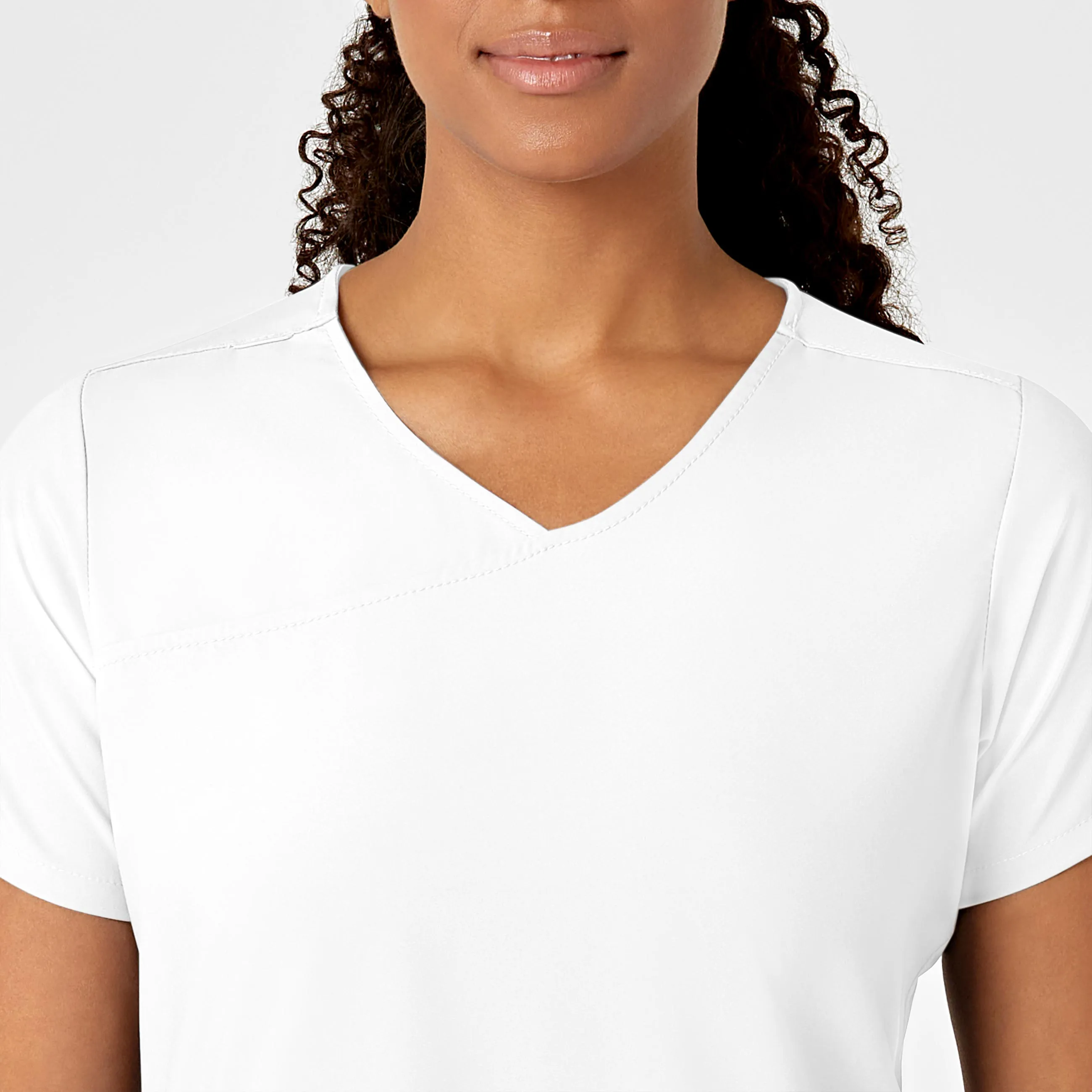 W123 Women's Y-Neck Wrap Scrub Top - White