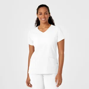 W123 Women's Y-Neck Wrap Scrub Top - White