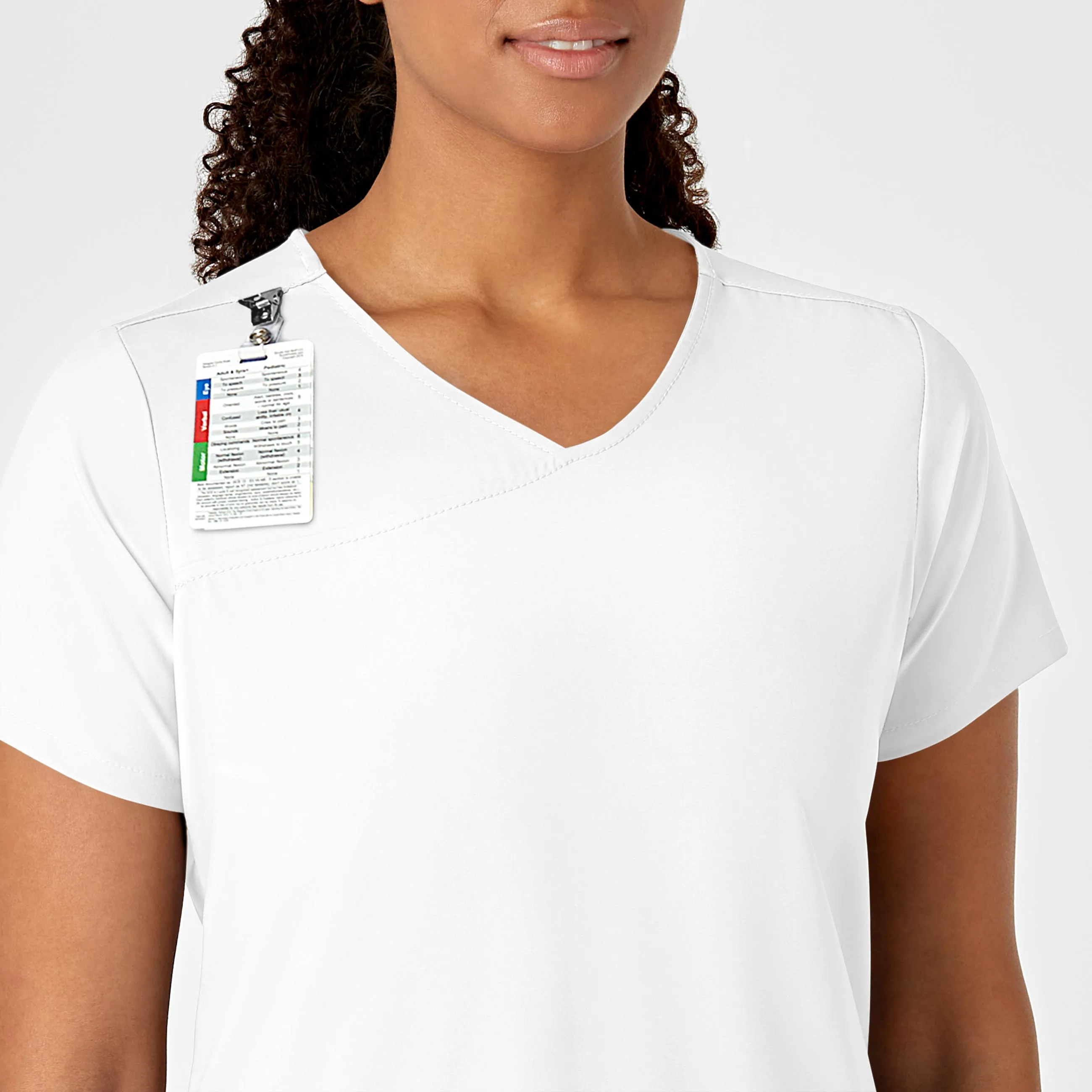 W123 Women's Y-Neck Wrap Scrub Top - White