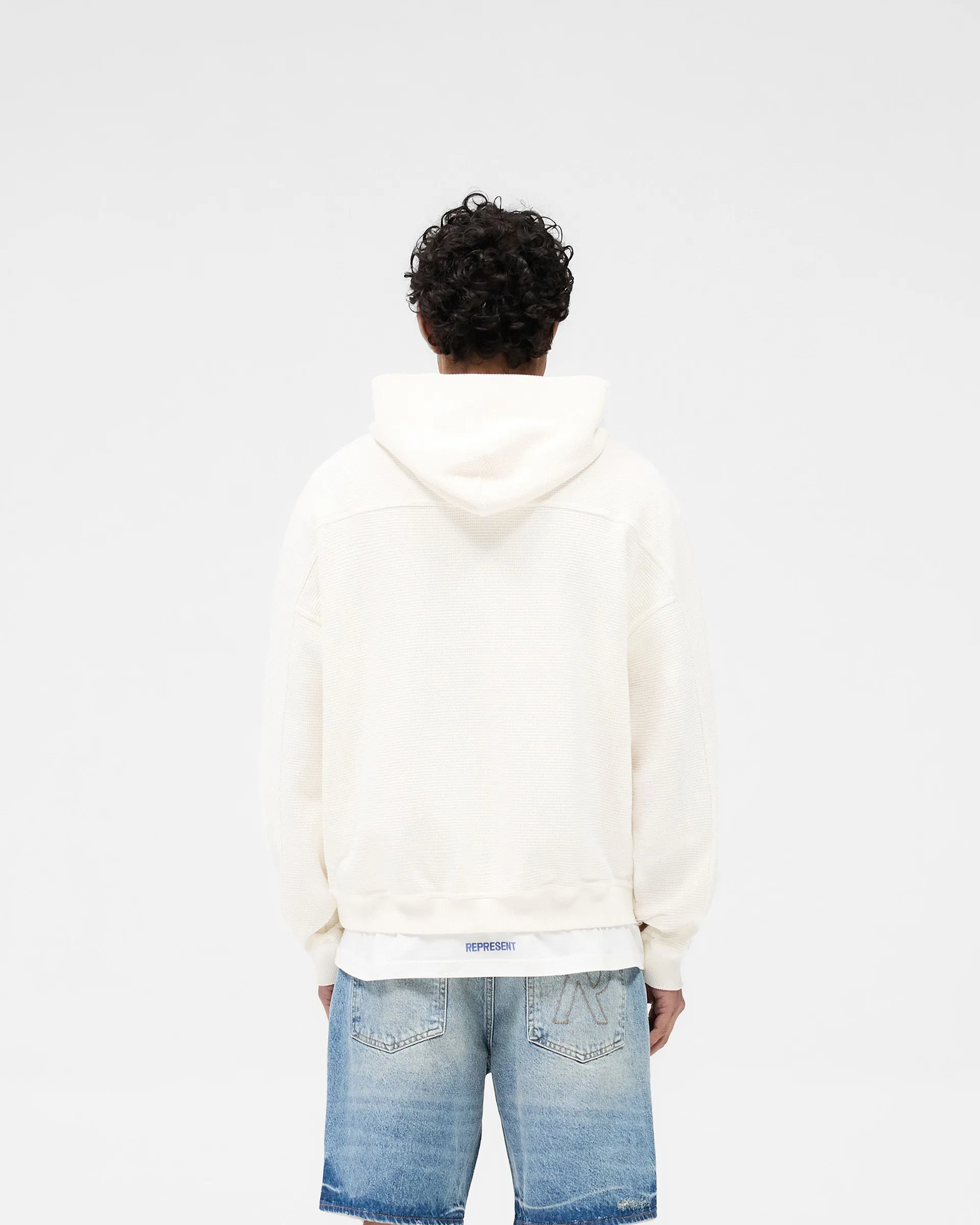 Waffle Zip Through Hoodie - Flat White