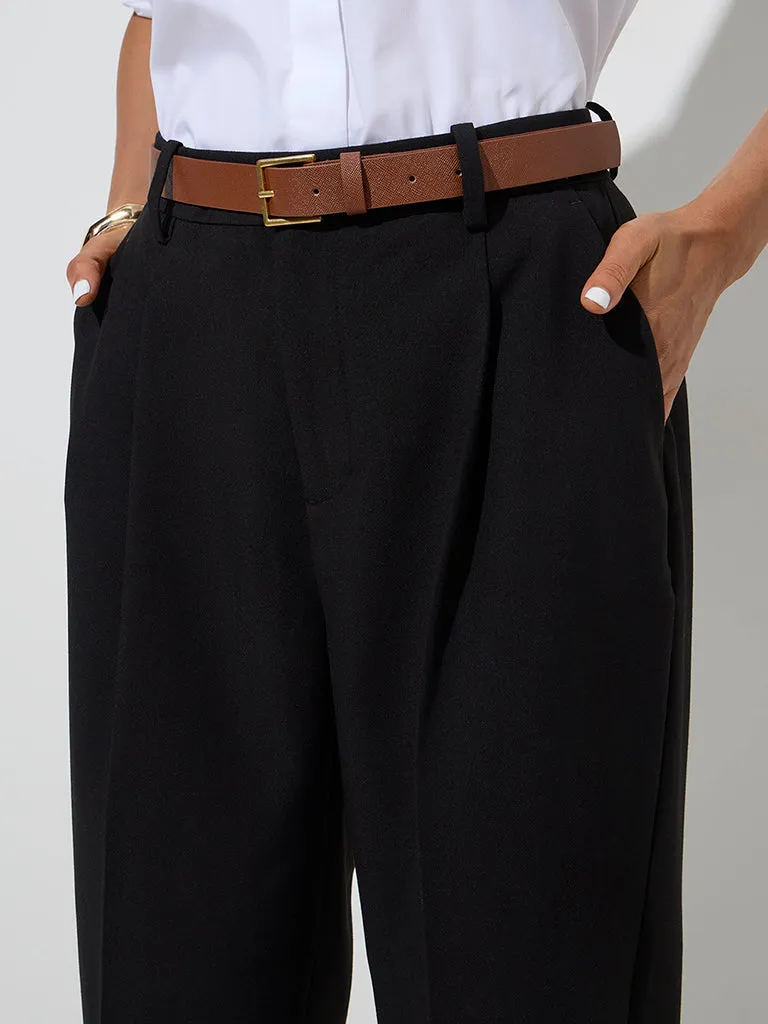 Wardrobe Black Solid High-Rise Trousers