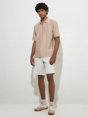 WES Casuals Beige Relaxed-Fit Quarter-Zip T-Shirt