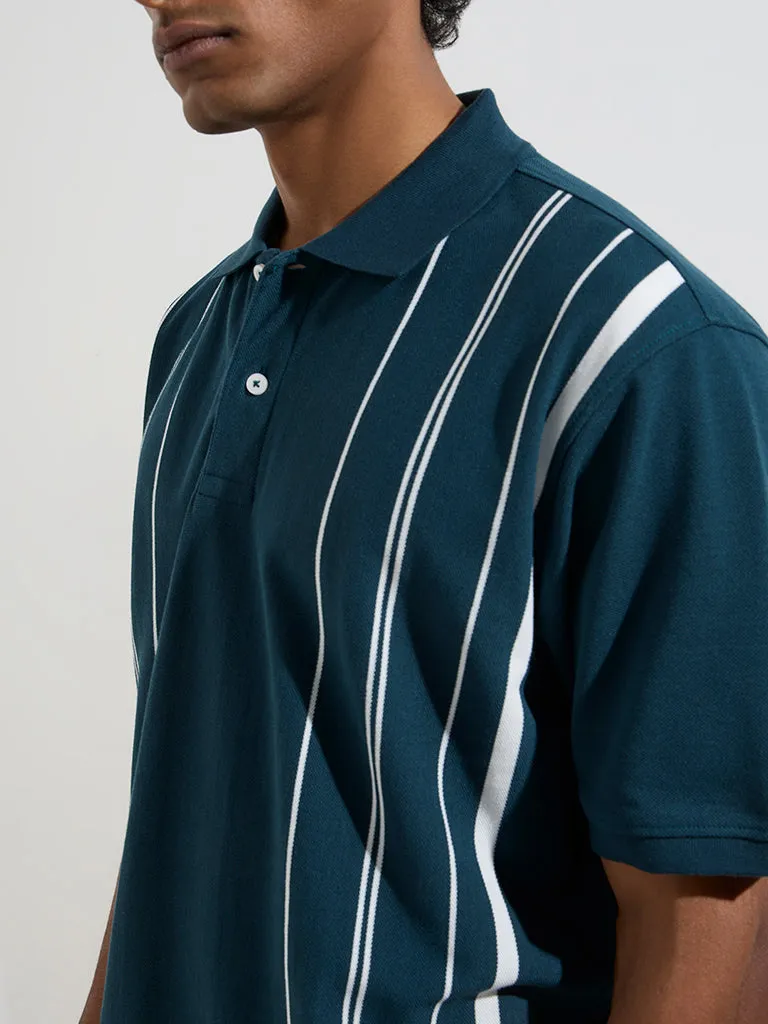 WES Casuals Teal Relaxed-Fit Cotton-Blend Polo T-Shirt