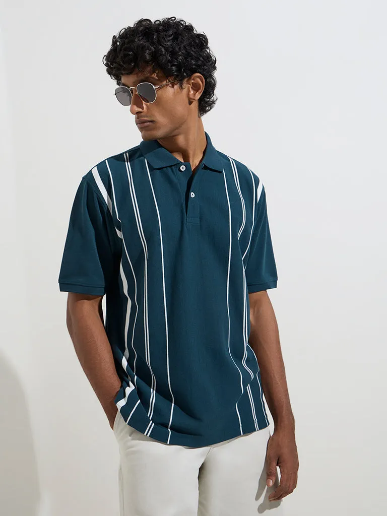 WES Casuals Teal Relaxed-Fit Cotton-Blend Polo T-Shirt
