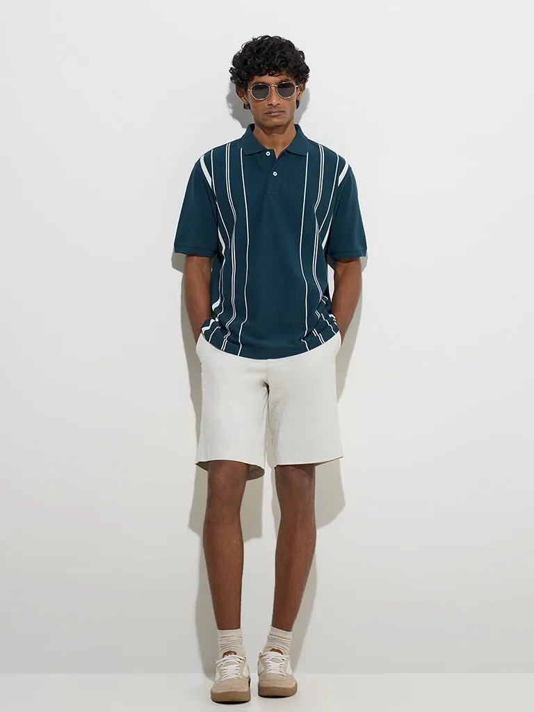 WES Casuals Teal Relaxed-Fit Cotton-Blend Polo T-Shirt