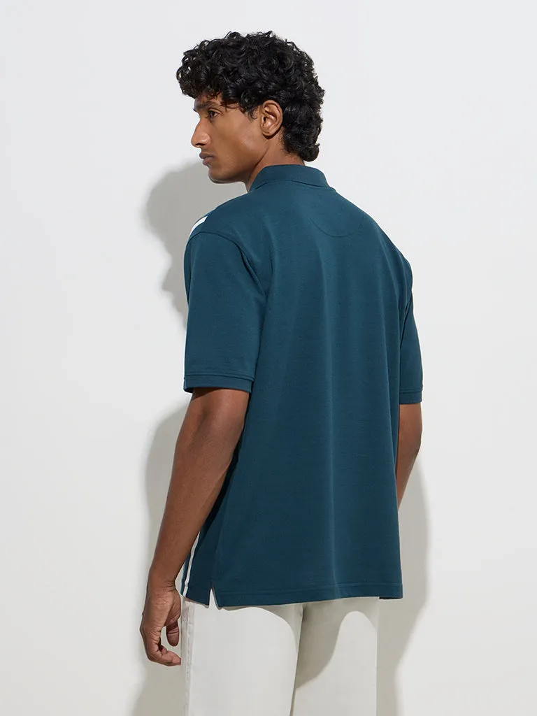 WES Casuals Teal Relaxed-Fit Cotton-Blend Polo T-Shirt