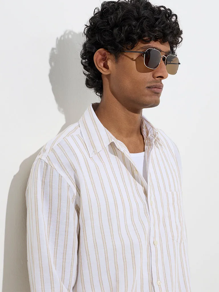 WES Casuals Yellow Striped Relaxed-Fit Cotton-Blend Shirt