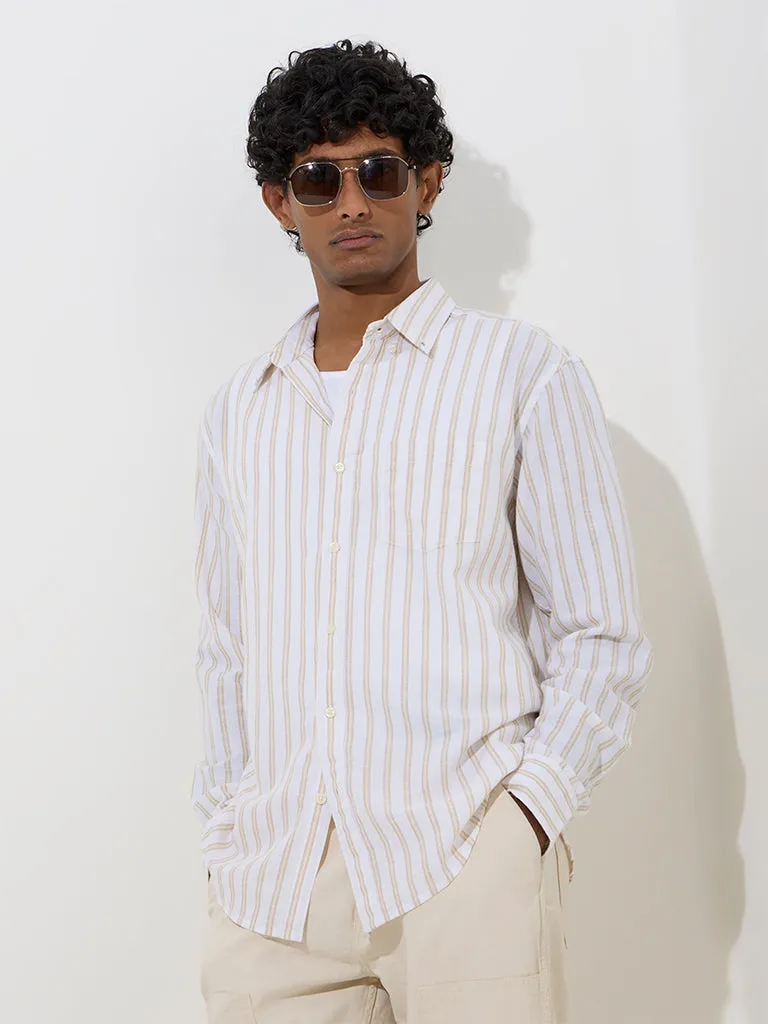 WES Casuals Yellow Striped Relaxed-Fit Cotton-Blend Shirt