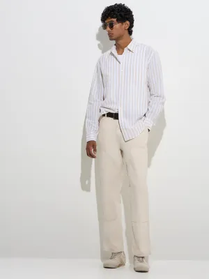 WES Casuals Yellow Striped Relaxed-Fit Cotton-Blend Shirt