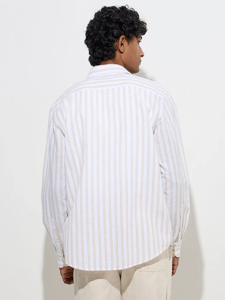WES Casuals Yellow Striped Relaxed-Fit Cotton-Blend Shirt