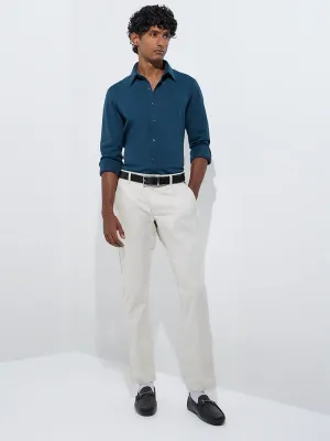 WES Formals Dark Teal Solid Slim-Fit Cotton-Blend Shirt