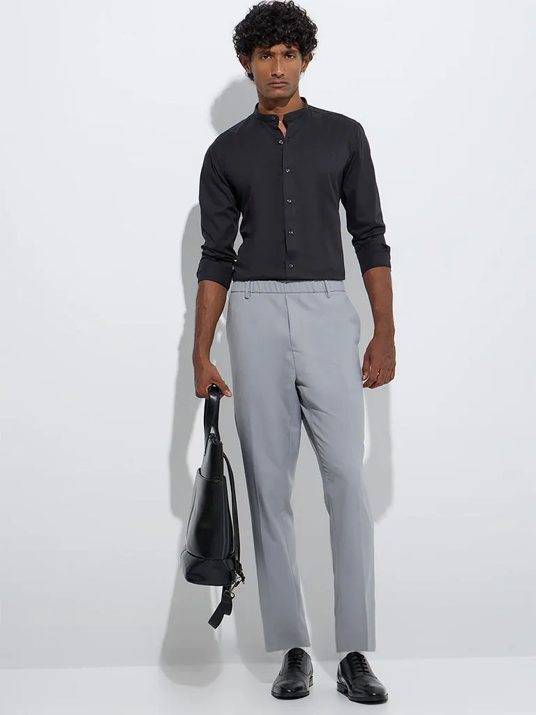 WES Formals Grey Slim-Fit Mid-Rise Trousers