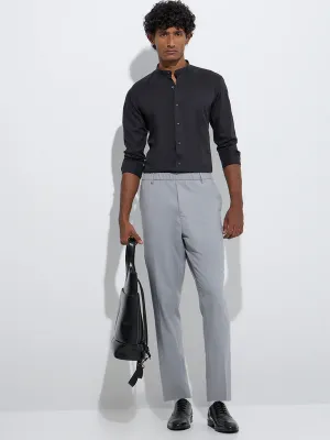 WES Formals Grey Slim-Fit Mid-Rise Trousers