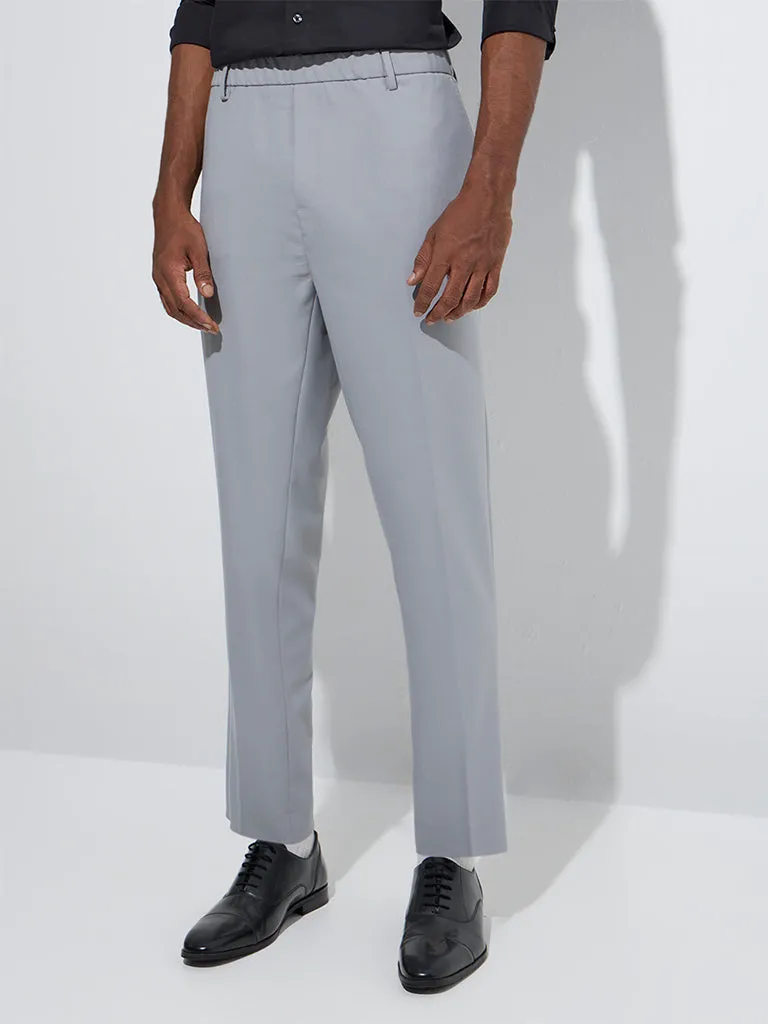 WES Formals Grey Slim-Fit Mid-Rise Trousers