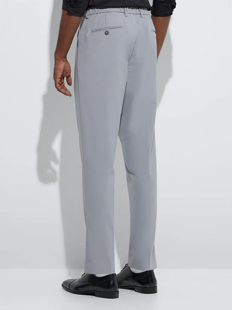 WES Formals Grey Slim-Fit Mid-Rise Trousers