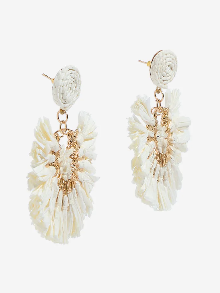 Westside Accessories White Frill Raffia Earrings