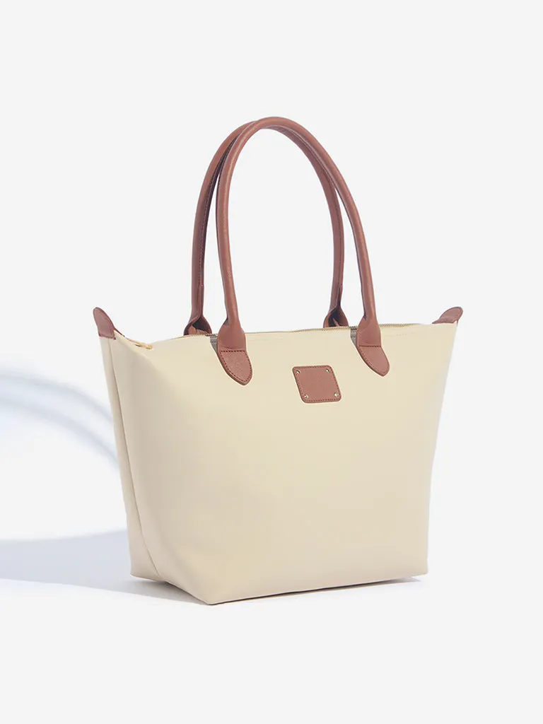 Westside Beige Solid Tote Bag