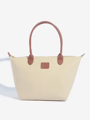 Westside Beige Solid Tote Bag