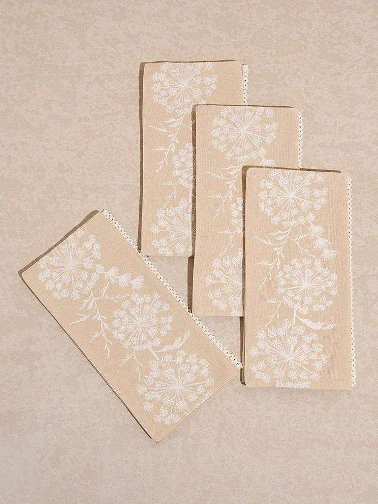 Westside Home Beige Floral Pattern Placemats (Set of 4)